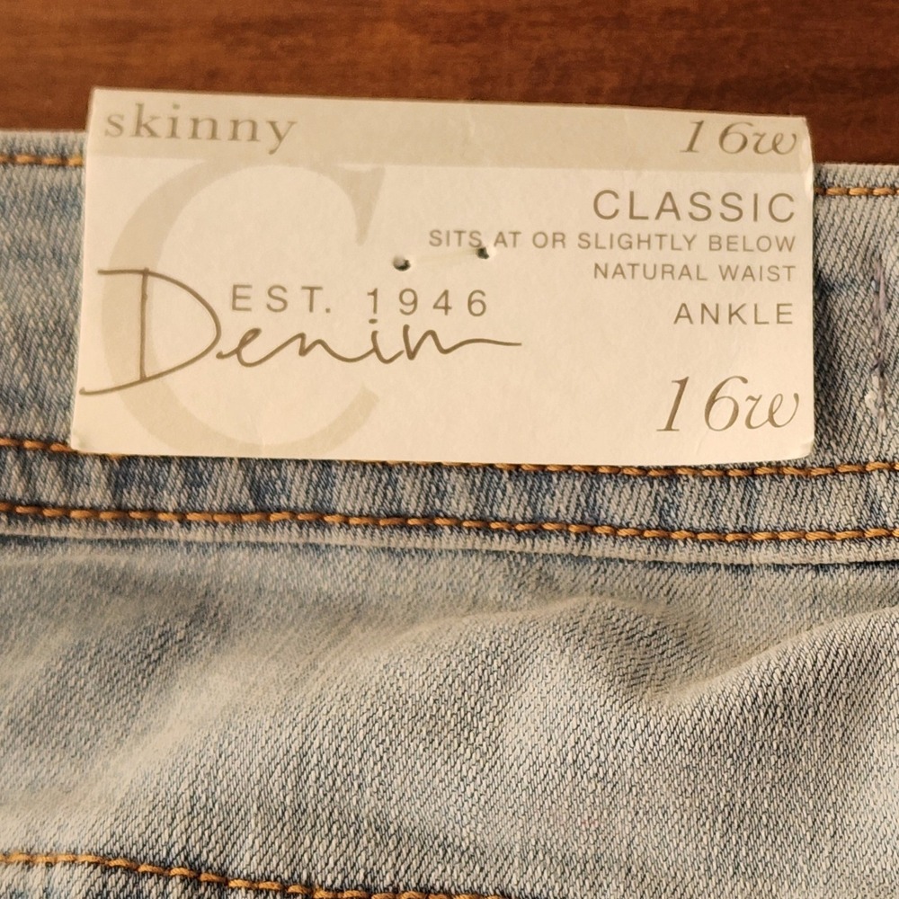 Cato Est 1946 Boho Patchwork Skinny Ankle Jeans Floral Distressed 16W Light Blue - Picture 4 of 9